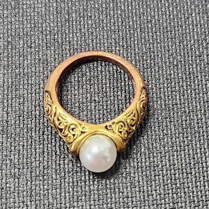 Vintage Gold Plated Filigree Pearl Ring 825 Silver Base Ornate Detailed Sz 6.5